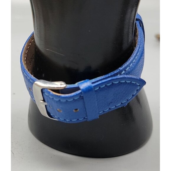 Bertha Ashley Owl Watch Crystal Bezel 38mm Silver Tone 7.5" Blue Leather Band - Picture 8 of 16